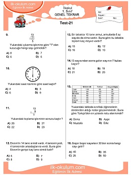 ilkokul 1. Sınıf Genel Tekrar Testleri 